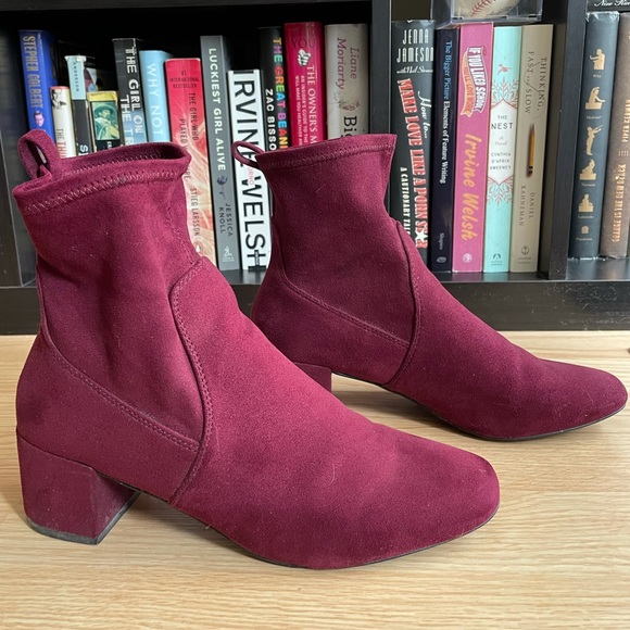 Aldo Burgundy Suede Ankle Sock Boots - Picture 2 of 8